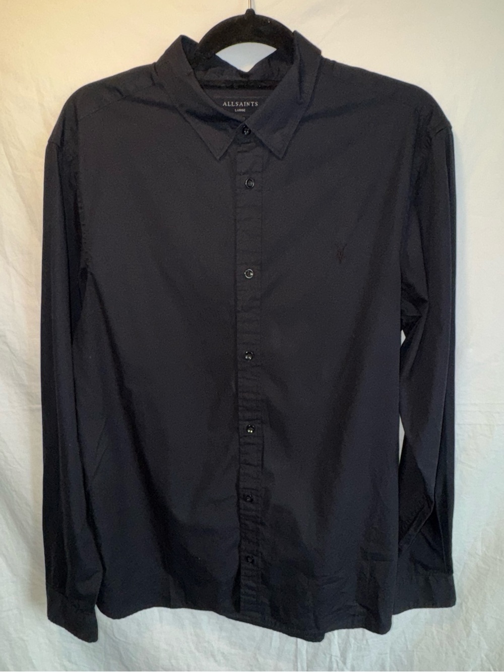 AllSaints Men's Black Long-Sleeve Button-Down Shirt Sz L